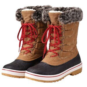 ❄️Wild Diva Women's Faux Fur Snow Boots Mid-Calf Tan Lace Up Winter Boots